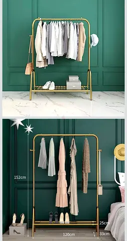 Metal Freestanding Clothes Rack with Shoe Shelf - Gold (120x152cm)