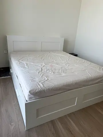 IKEA Brimness King White Wooden Double Bed Frame with Headboard and Drawers