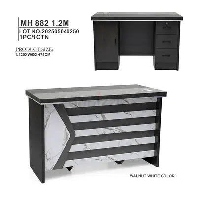 Walnut White Office Desk with 3 Drawers - 120x60x75cm (MH882)