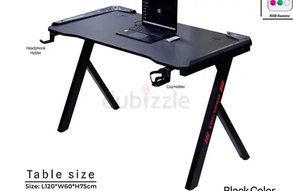Compact Gaming/Computer Desk with Cup  Headphone Holders (Black)