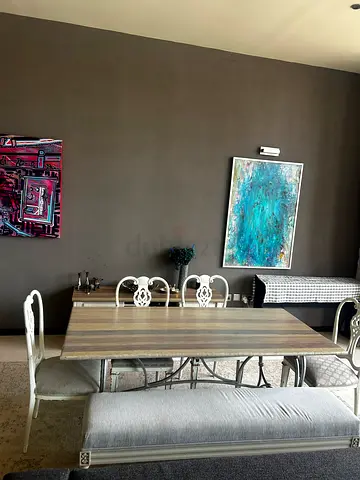 BEST OFFER!!! Wooden Dining Table with Upholstered Bench and Chairs - Good Condition