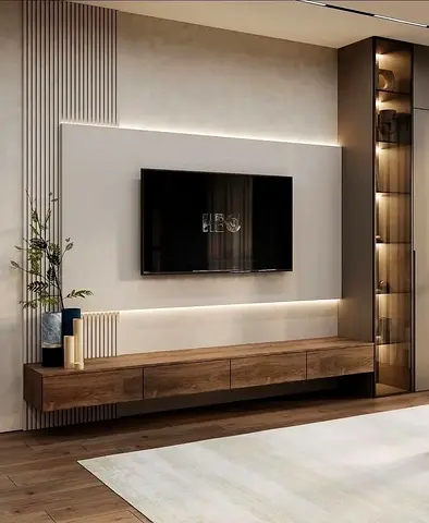 Modern wall-mounted TV console with integrated shelving