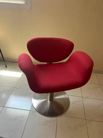 Red Swivel Accent Chair with Metal Base