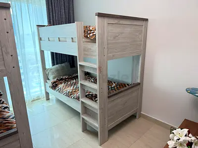 Solid Wood-Effect Twin Bunk Bed - Light Grey