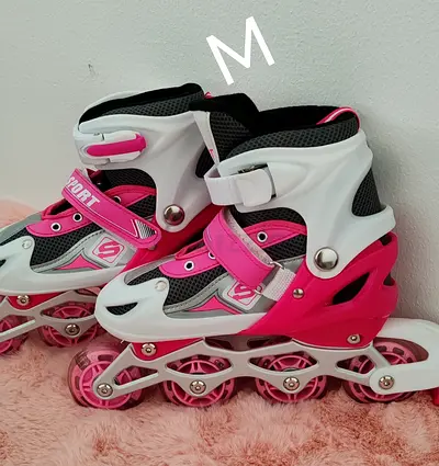 Kids Adjustable Pink Inline Roller Skates - Size M