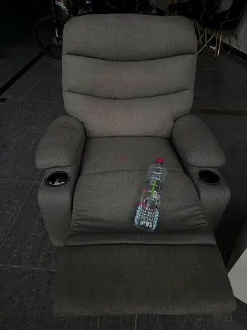 Grey Fabric Recliner Armchair with Cup Holders