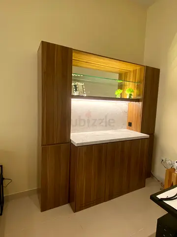 Wooden Display Cabinet with Marble Top and Glass Shelf - Good Condition