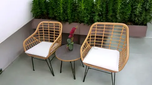 beige pvc wicker balcony chair set