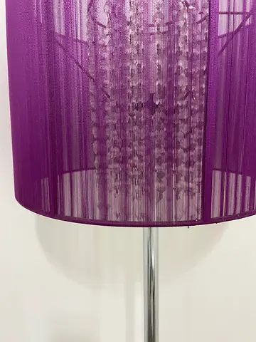 Purple floor lamp with beaded chandelier shade
