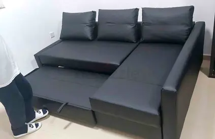 Black L-shaped Sofa Bed with Storage - Corner Couch