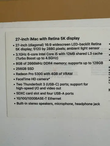 27 inch iMac 5K Retina (late 2020