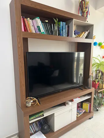 Wooden TV Entertainment Unit with Shelves and Drawers