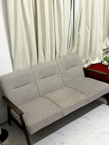 Compact 2-Seater Grey Fabric Sofa with Wooden Frame