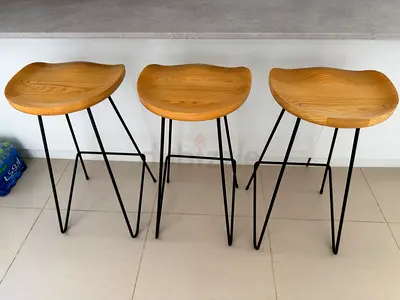 Set of 3 Modern Bar Stools – Wooden Seat