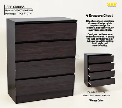 Wenge 4-Drawer Chest / Dresser - Modern Compact Storage (80x40x92 cm)