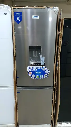 Oscar Stainless Steel Bottom Freezer Refrigerator with Water Dispenser. Brand New