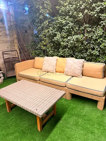 3-Seater Wicker Rattan Outdoor Sofa with Cushions and Coffee Table