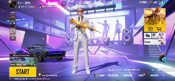 PUBG Mobile account with high-level character and skins (screenshot)