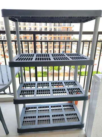 4-Tier Plastic Storage Shelf - Grey, Good Condition