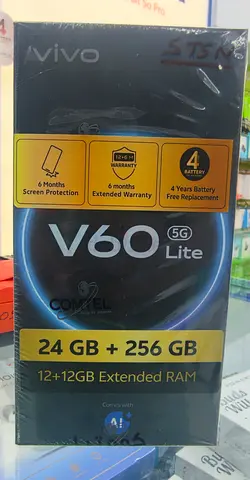 I am selling a brand new sealed Vivo V60 5G Lite — 24GB + 256GB, 12+12GB extended RAM 256GB ROM