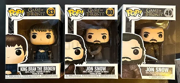 Set of 3 Funko Pop! Game of Thrones — King Bran 83  2x Jon Snow 80, 49 (New, In Box)