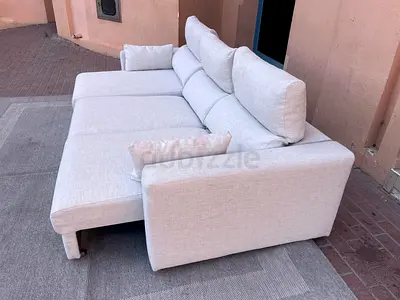 Ikea Eskelstuna L shape sofa bed Light beige 3-seater fabric sofa with chaise - good condition