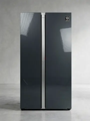 Side-by-side Refrigerator, Gray Glass Finish - Excellent Condition