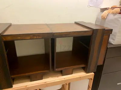 Pair of solid wood bedside tables / nightstands - dark finish