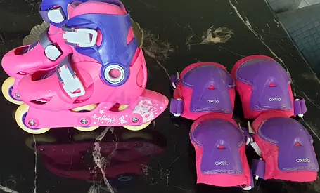 Girls pink  purple inline skates with protection pads - size 25-29