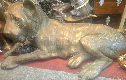 Large Brass/Metal Reclining Tiger 150 kg of weight is available for sale