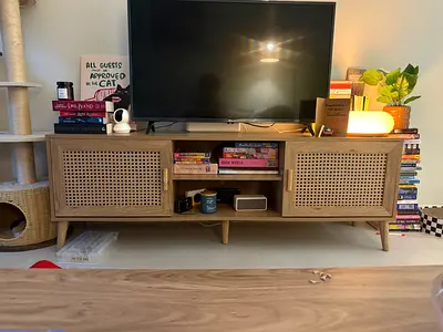 Wood TV Stand With Ratan Look - Brand New Condition