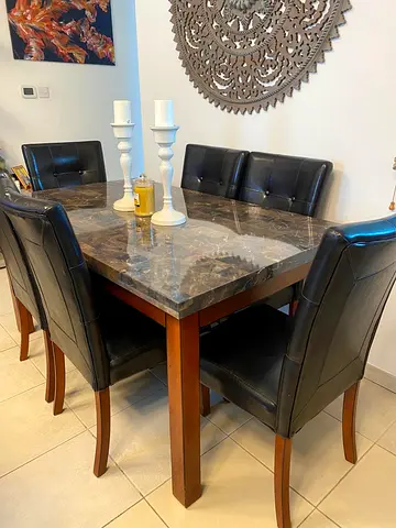 6-Seater Marble-Top Dining Table with Upholstered Chairs