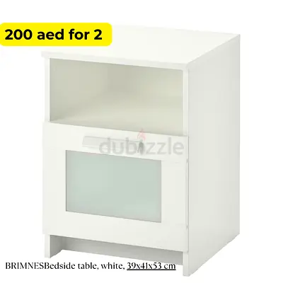 IKEA BRIMNES White Bedside Table with Drawer and Open Shelf (39x41x53 cm) - 2pcs