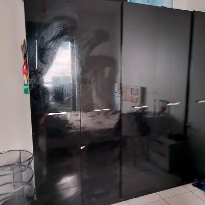 Large Black Gloss Wardrobe - 4 Door Armoire, Good Condition