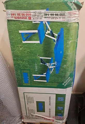 New Sealed Foldable Outdoor Picnic Table with Attached Benches (Blue) - Still in Box