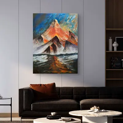 Abstract Mountain Seascape Original Hand-made Acrylic Oil Painting 90x120cm wrapped canvas