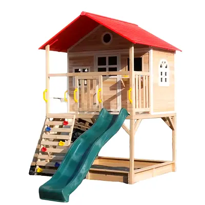 Wooden playhouse with slide AND climbing wall