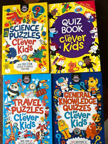 Set of 4 Clever Kids Puzzle  Quiz Activity Books (Quiz, Science, General Knowledge, Travel)