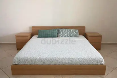 Bed Frame + 2 Side Tables – Modern Wood Set