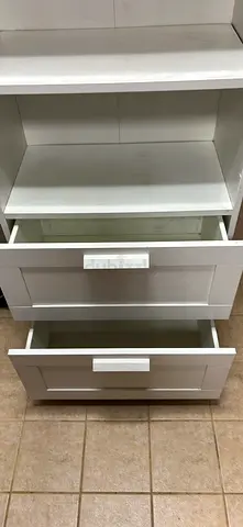 2 White 2-Drawer Storage Cabinet with Shelf - Good Condition. One cupboard piece 70