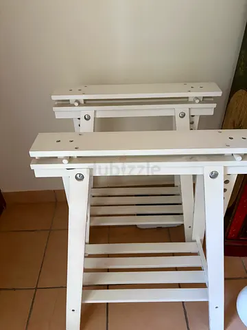 White Wooden study table base with glass top available seperate  / base- Set of 2