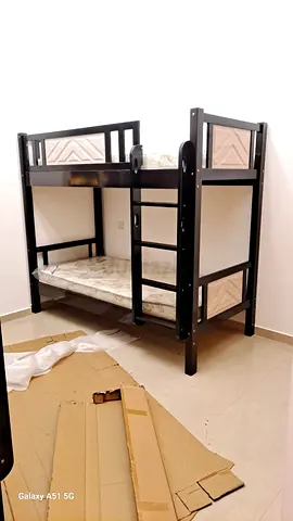 Solid Wood Black Bunk Bed with Twin Mattresses - Good Condition