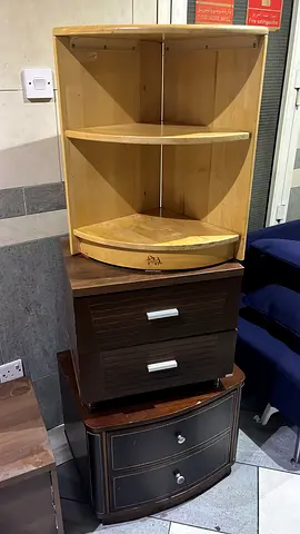 Set of 3 bedside cabinets / small storage units - mixed wood finishes