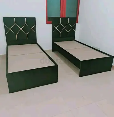 Pair of Single Wooden Beds with Headboards - Dark Finish