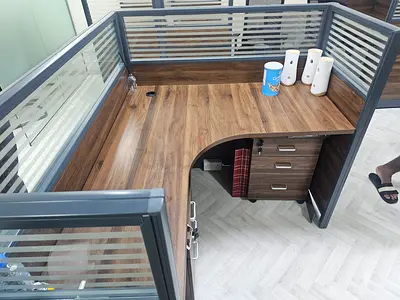 Used Office Workstation for 2 with Drawers - Wood Finish