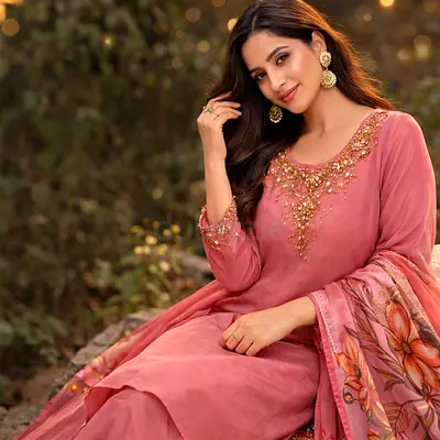 Pink Embellished 3-Piece Set Dress