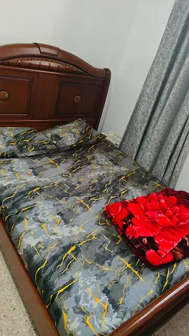 Solid Wood Double Bed with Headboard – Good Condition