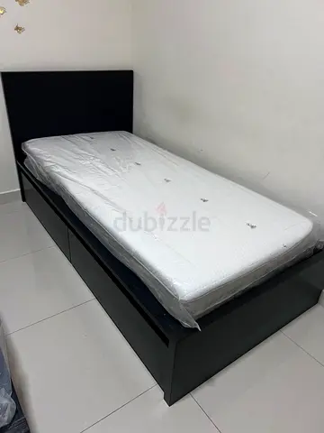 Ikea malm single bed frame with mattress included - dark wood, good condition