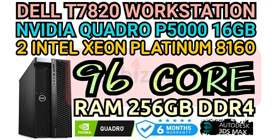 96 COREDELL T7820 WORKSTATION 2 INTEL XEON PLATINUM 8160 NVIDIA QUADRO P5000 16GB RAM 256GB DDR4 ECC