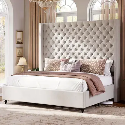 Tall deep Button tufted headboard king